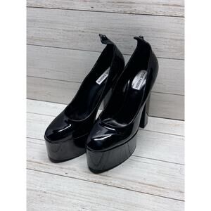 Steve Madden Skyrise Patent Platform Ankle Strap Pumps Black Size 10 *READ